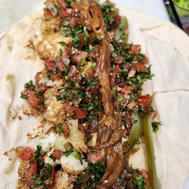 Cauliflower Eggplant Pita Wrap.